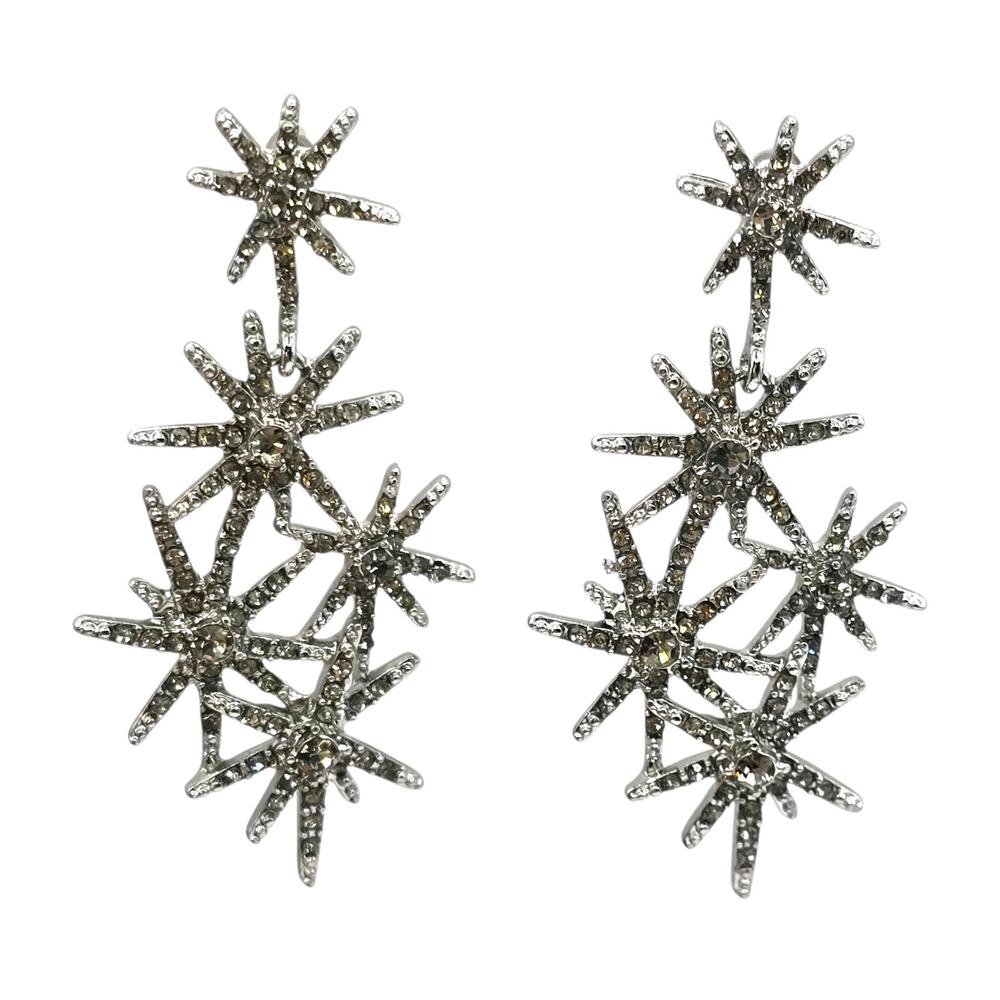 Earrings Starburst Celestial Loft Tiered Sparkling Rhinestones Silver Tone S3335